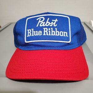 NWT Pabst Blue Ribbon Beer Cap Spell Out Logo Mesh SnapBack Trucker Baseball Hat